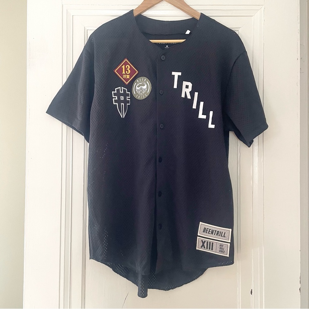 #BEEN #TRILL Men’s Black Mesh Button Down Jersey NWOT Size Medium